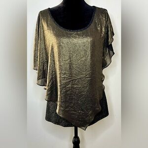 Alberto Makali Vintage 80’s Gold Black asymmetrical short sleeve layered shirt M